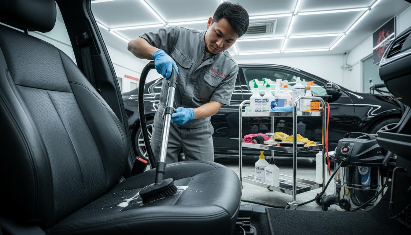 保養後的車內內裝,皮椅呈現自然低調的霧面光澤