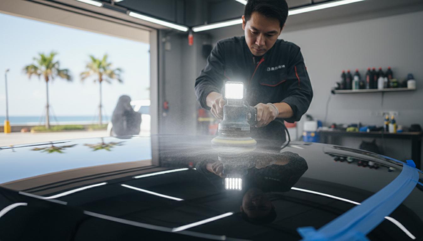 技師正在使用拋光機處理漆面