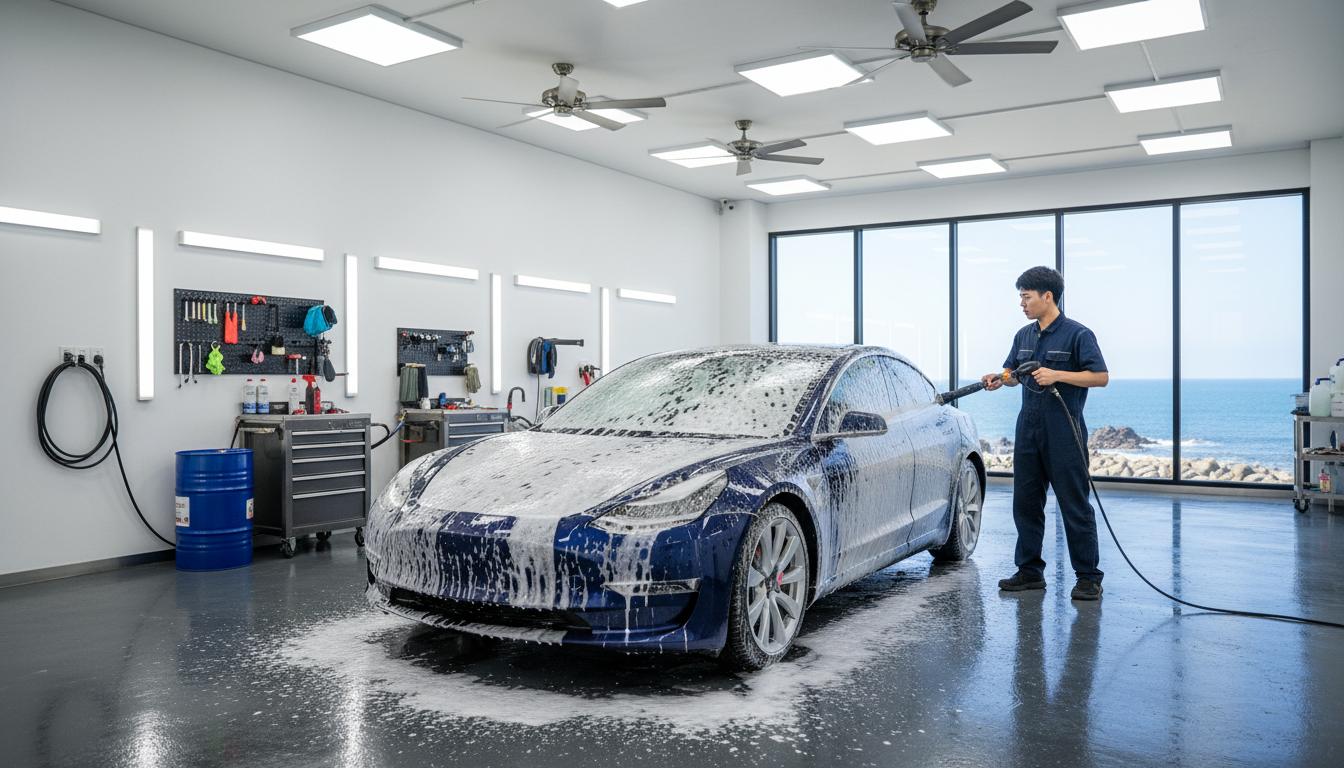 精洗泡沫均勻覆蓋車身